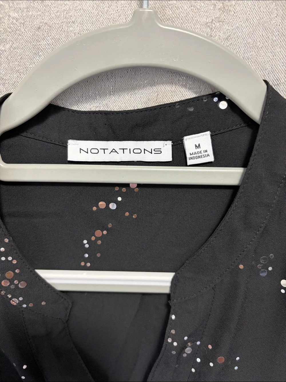 Notations Black Button-Front Shirt with Scattered Dot Print M
